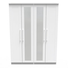 Ripon Tall 4 Door 2 Centre Mirrors in White Ash (Ready Assembled)