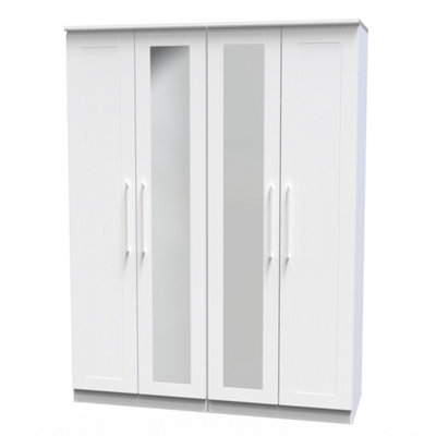 Ripon Tall 4 Door 2 Centre Mirrors in White Ash (Ready Assembled)