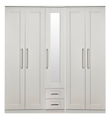 Ripon Tall 5 Door 2 Drawer 1 Mirror Wardrobe in Grey Ash (Ready Assembled)