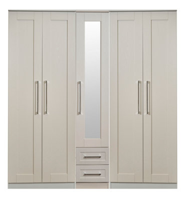 Ripon Tall 5 Door 2 Drawer 1 Mirror Wardrobe in Kashmir Ash (Ready Assembled)