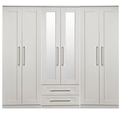 Ripon Tall 6 Door 2 Drawer 2 Mirror Wardrobe in Grey Ash (Ready Assembled)