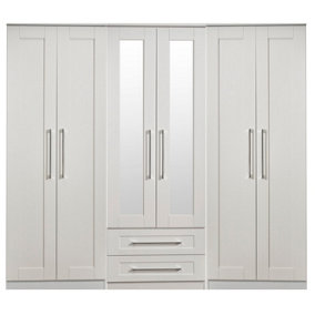 Ripon Tall 6 Door 2 Drawer 2 Mirror Wardrobe in Grey Ash (Ready Assembled)