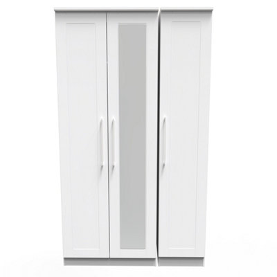 Ripon Tall Triple Mirror Wardrobe in White Ash (Ready Assembled)