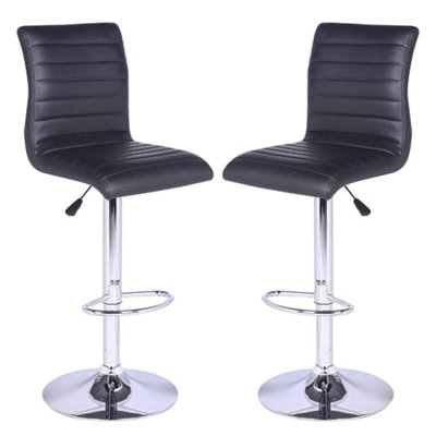 Ripple Black Faux Leather Bar Stools With Chrome Base In Pair