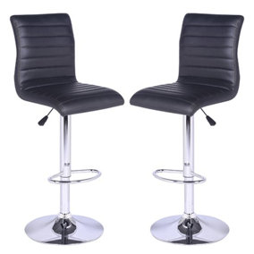 Ripple Black Faux Leather Bar Stools With Chrome Base In Pair