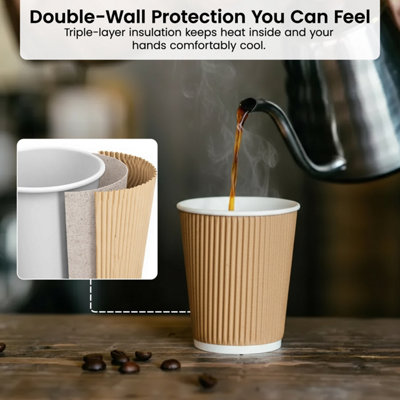 Ripple Brown Paper Cups Triple Layer 240ml/8oz Insulated Disposable ...