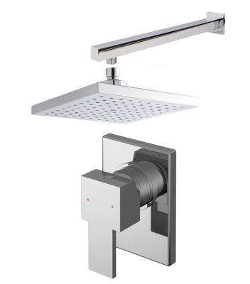 Ripple Concealed Square Manual Valve, Arm & Head Shower Bundle Set - Chrome - Balterley