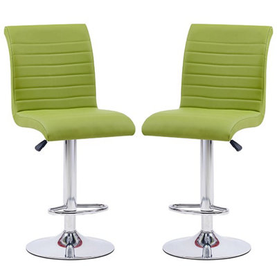 Ripple Green Faux Leather Bar Stools With Chrome Base In Pair