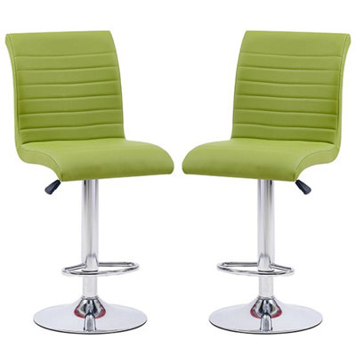 Ripple Green Faux Leather Bar Stools With Chrome Base In Pair