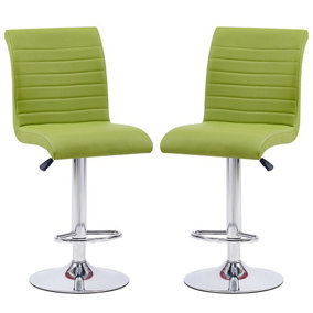 Ripple Green Faux Leather Bar Stools With Chrome Base In Pair