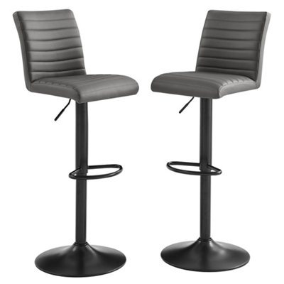 Ripple Grey Faux Leather Bar Stools With Black Base In Pair
