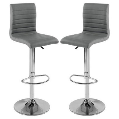 Ripple Grey Faux Leather Bar Stools With Chrome Base In Pair