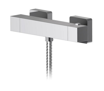 Ripple Modern Bathroom Wall Mount Square Thermostatic Bar Valve with Bottom Outlet, 55mm x 275mm, Chrome - Balterley