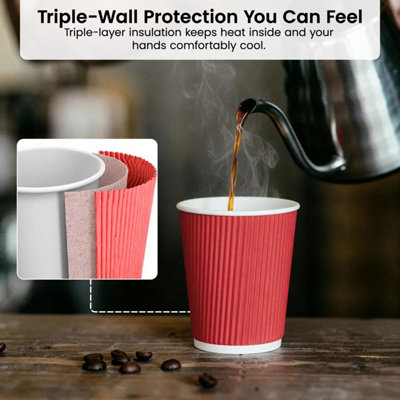 Ripple Red Paper Cups Triple Layer 240ml/8oz Insulated Disposable ...