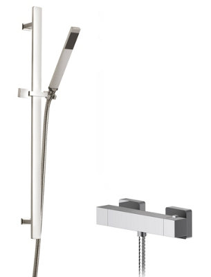 Ripple Square Bar Valve & Sheer Slide Rail Shower Kit - Chrome - Balterley