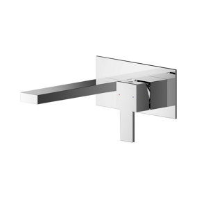 Ripple Square Wall Mount 2 Tap Hole Basin Mixer Tap & Back Plate - Chrome - Balterley