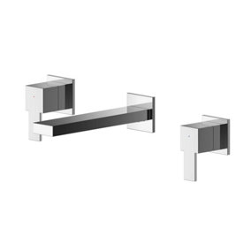 Ripple Square Wall Mount 3 Tap Hole Basin Mixer Tap - Chrome - Balterley