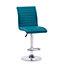 Ripple Teal Faux Leather Bar Stools With Chrome Base In Pair