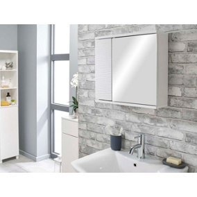 Ripple Texture Bathroom Mirror Cabinet in White
