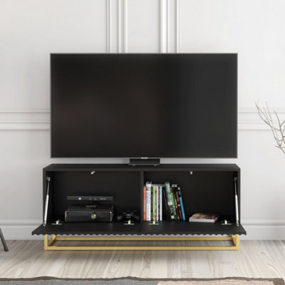 Ripple TV Unit 100cm Black Fluted Design with Push to Open Doors ...