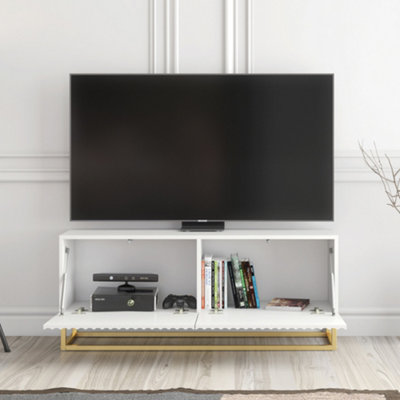 Ripple TV Unit 100cm White Fluted Design with Push to Open Doors ...