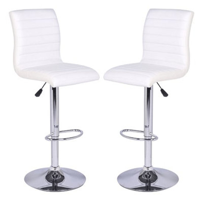 Ripple White Faux Leather Bar Stools With Chrome Base In Pair