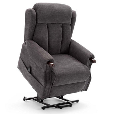 Rise Recliner Chair With Dual Motor, Remote Control, Multi-Recline Positions And Pocket Storage In Charcoal Fabric