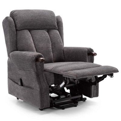 Rise Recliner Chair With Dual Motor, Remote Control, Multi-Recline Positions And Pocket Storage In Charcoal Fabric