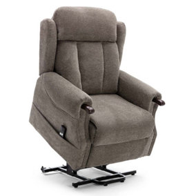 Rise Recliner Chair With Single Motor, Remote Control And Pocket Storage In Brown Fabric