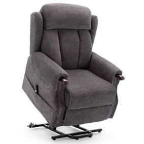 Rise Recliner Chair with Single Motor, Remote Control and Pocket Storage in Charcoal Fabric