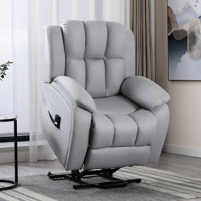 Rise Recliner Chair with Single Motor, Remote Control and Pocket Storage in Leather-Look Grey Technology Fabric