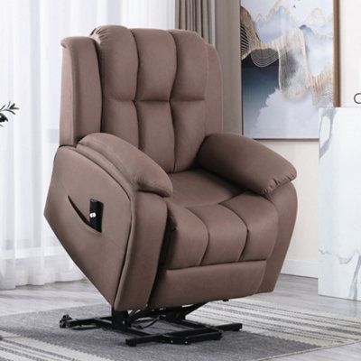 Rise Recliner Chair With Single Motor, Remote Control And Pocket Storage In Leather-Look Mocha Technology Fabric