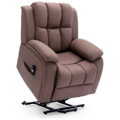 Rise Recliner Chair With Single Motor, Remote Control And Pocket Storage In Leather-Look Mocha Technology Fabric