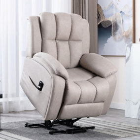 Rise Recliner Chair With Single Motor, Remote Control And Pocket Storage In Leather-Look Pumice Technology Fabric
