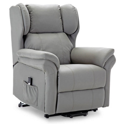 Rise Recliner Chair With Single Motor, Remote Control, Pocket Storage And Wingback Design In Grey Bonded Leather