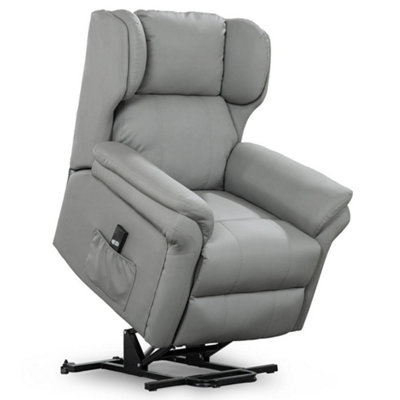 Rise Recliner Chair With Single Motor, Remote Control, Pocket Storage And Wingback Design In Grey Bonded Leather