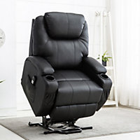 Rise Recliner Cinema Chair with Dual Motor, Heat and Massage, Remote Control, Side Pockets and Cup Holders in Black Bonded Leather