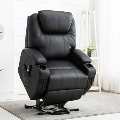 Black leather recliner best sale chair with cup holder