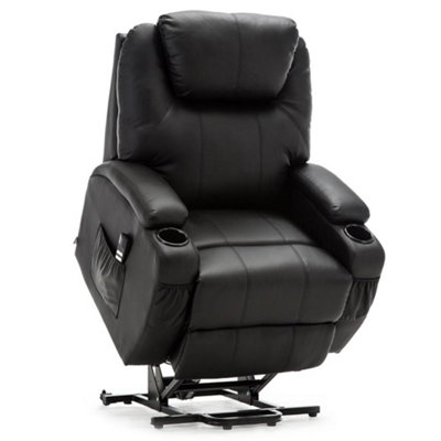 Rise Recliner Cinema Chair With Dual Motor, Heat And Massage, Remote Control, Side Pockets And Cup Holders In Black Bonded Leather