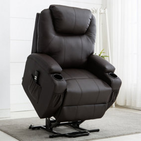 Rise Recliner Cinema Chair With Dual Motor, Heat And Massage, Remote Control, Side Pockets And Cup Holders In Brown Bonded Leather