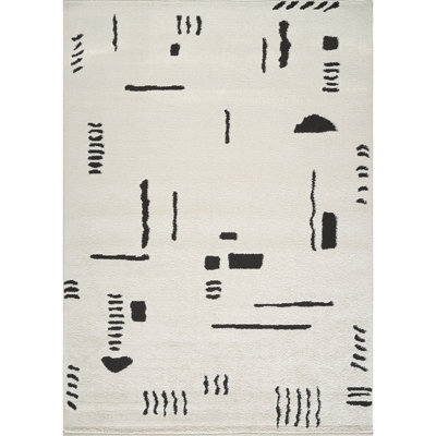 RITA Scandi Modern High Pile Ivory/Black Area Rug 200 x 275 cm