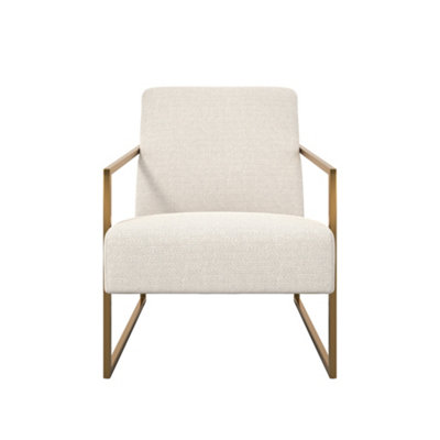 Ritz Armchair Beige Coloured Tweed fabric With Sleek Gold Metal Frame