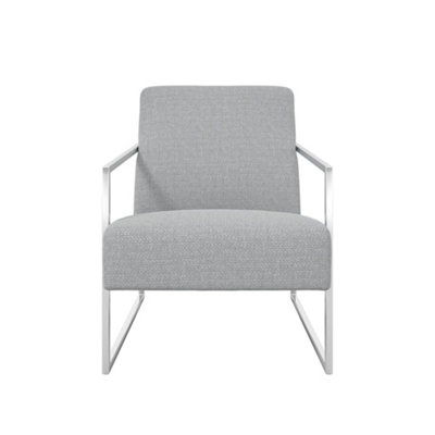 Ritz Armchair Dove Grey Coloured Tweed fabric With Sleek Silver Metal Frame