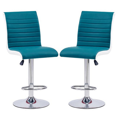 Ritz Teal And White Faux Leather Bar Stools In Pair