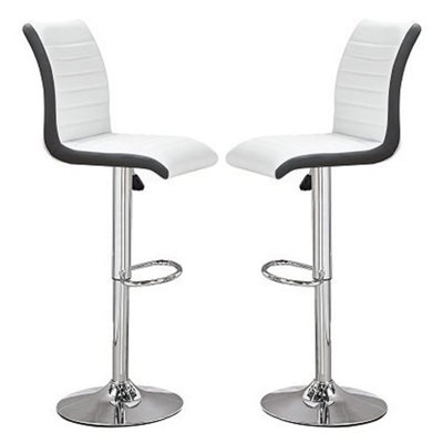 Ritz White And Black Faux Leather Bar Stools In Pair