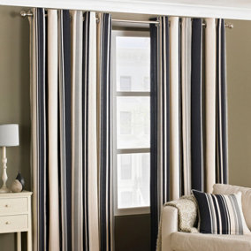 Riva Home Black Broadway Striped Eyelet Curtain Pair (W) 168cm x (L) 183cm