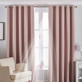 Riva Home Blush Pink Twilight 3-Pass Blackout Eyelet Lined Curtain Pair (W) 117cm x (L) 183cm