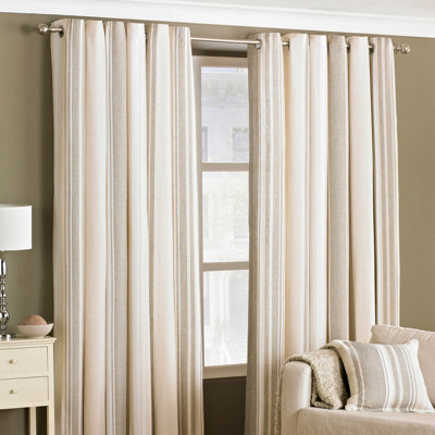 Riva Home Coffee Brown Broadway Striped Eyelet Curtain Pair (W) 168cm x (L) 183cm