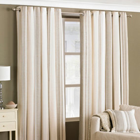 Riva Home Coffee Brown Broadway Striped Eyelet Curtain Pair (W) 168cm x (L) 229cm