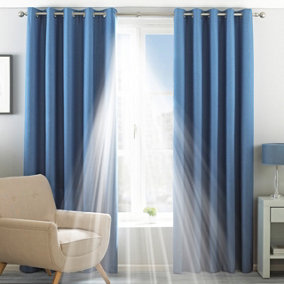 Riva Home Denim Blue Twilight 3-Pass Blackout Eyelet Lined Curtain Pair (W) 117cm x (L) 137cm